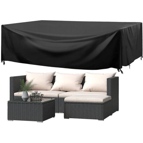 5 Piece Garden Furniture Set Rattan Outdoor Sofa Set with Cushions Protection Cover Black