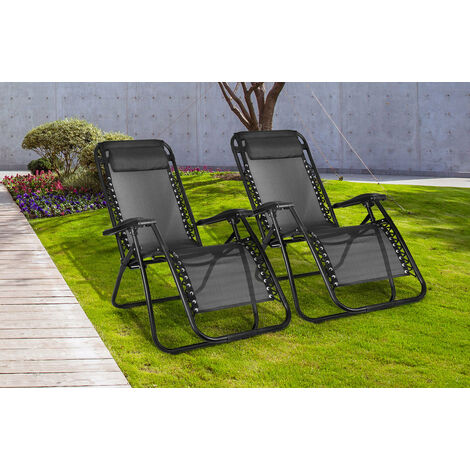 Set of 2 Sun Lounger Folding Recliner Garden Chair Leisure Beach Chair with Headrest