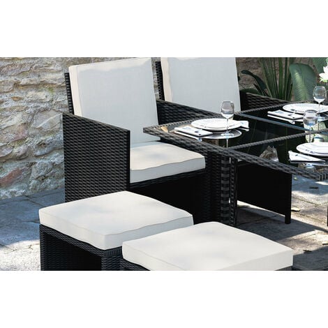 9 Piece Outdoor Garden Furniture Rattan Cube Dining Set 8 Seater with Cushions