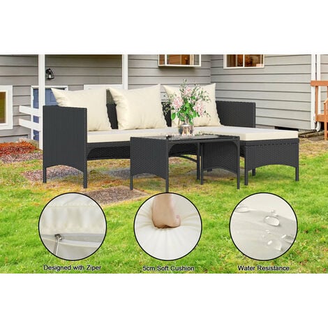 3Pcs Outdoor Rattan Furniture Patio Sofa Set with Loveseat Lounge Chair Table Black