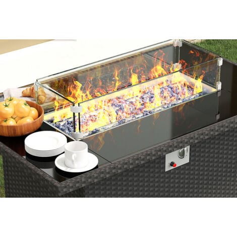 46 Inch 50000BTU Outdoor Rectangular Propane Gas Firepit Table Burner Smokeless with Glass Wind Guard for Garden Backyard