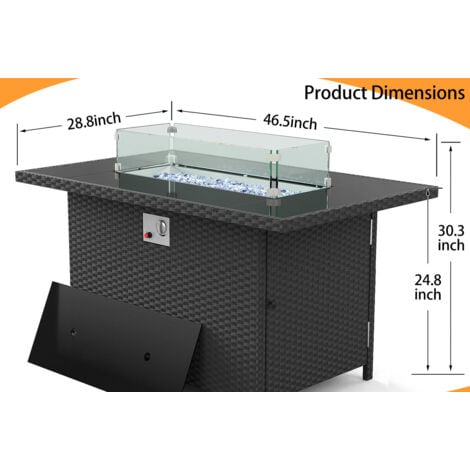 46 Inch 50000BTU Outdoor Rectangular Propane Gas Firepit Table Burner Smokeless with Glass Wind Guard for Garden Backyard