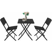 3 PCS Foldable Bistro Set Rattan Furniture Outdoor Garden Table and Chairs Black