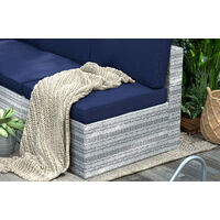 6 Seater Garden Furniture Rattan Patio Corner Sofa Set with Cushion Pillows Protective Cover, Grey