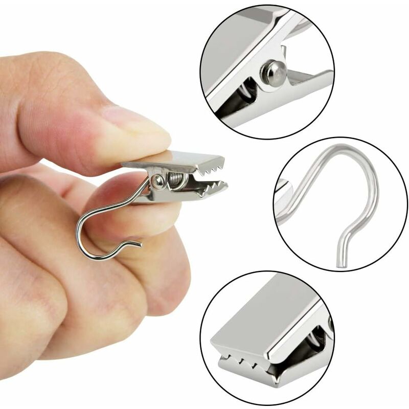 100 Pièces Pinces À Rideaux, Clips De Rideaux Acier Inoxydable Argent Petits Clips Pinces en Acier Inoxydable Anneaux Decoration pour Maison Douche Et Fenêtre Facile À Installer Photo Lumières