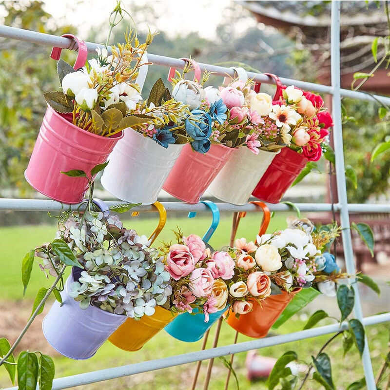 Pots de Fleurs, Pots de Jardin, seaux à Suspendre, Pots de Fleurs en métal,  décoration d'intérieur – Crochet Amovible (8 pièces de Taille Moyenne)