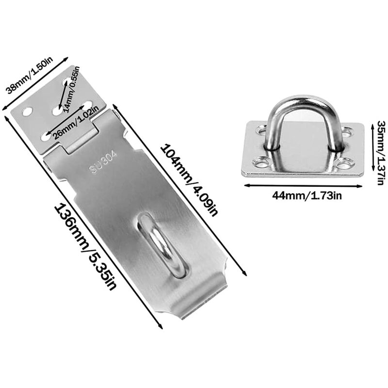 Loquets à Cadenas en Acier Inoxydable 2 Pièces 4 Pouces Fermoir Moraillon  Loquet de Porte avec Vis pour Porte, Meubles, Armoire, Tiroir, Placard et  Jardin, Argent, Irisfr