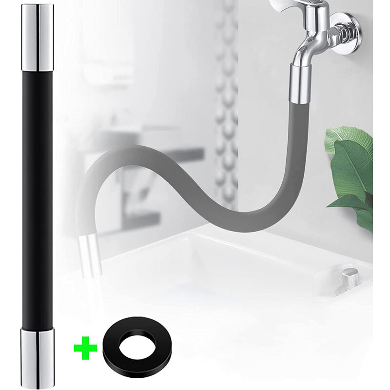 Tuyau d'extension de pulvérisateur de robinet à 360 ° Tuyau d'extension en  silicone avec joint, noir 20 cm