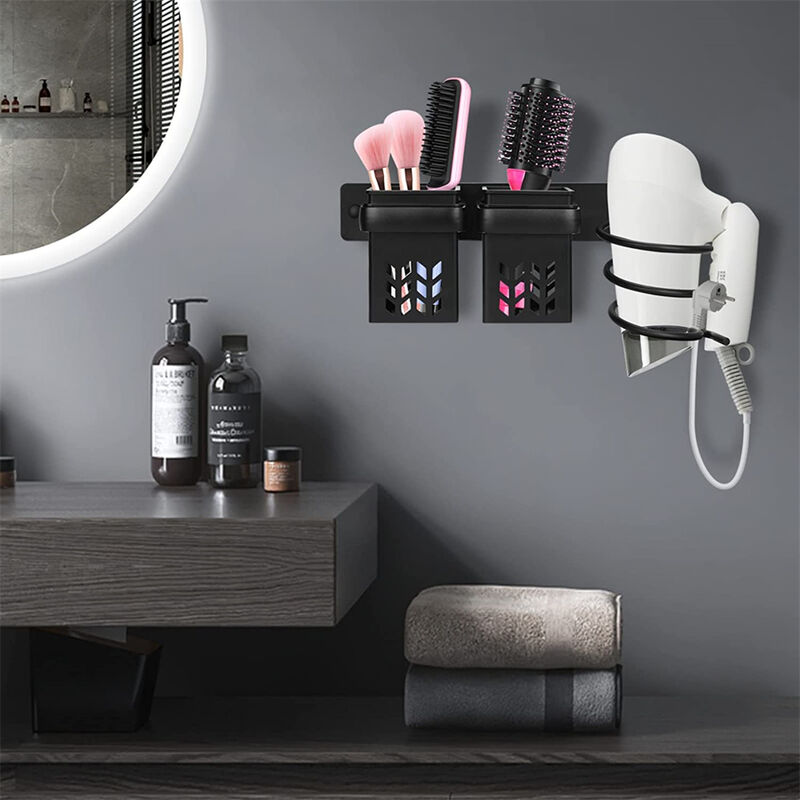 Porte-sèche-cheveux Zwart - avec plateaux de rangement - accessoires de  salle de bain