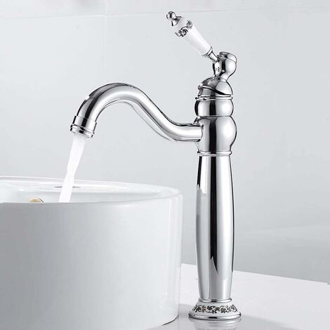 Mitigeur Robinet Lavabo Salle de Bain Vintage en Laiton Mitigeur Monocommande Rotation 360° avec Tuyaux Chaude et Froide Disponible Chrome (1/5)