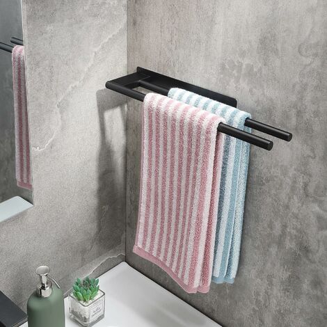 Porte-Serviette Salle De Bain Adhésif 30cm HASA - Sans Percage, Acier Inoxydable 304 Noir, Idéal Cuisine Et Salle De Bain