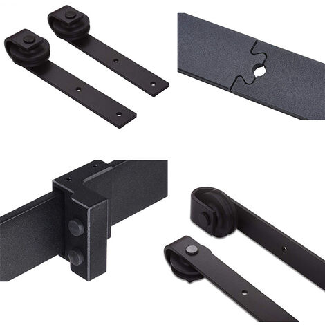 Kit De Rail Pour Porte De Grange Style Vintage, Noir, 6,6 Pieds - Quincaillerie Rouleau Fer à Cheval