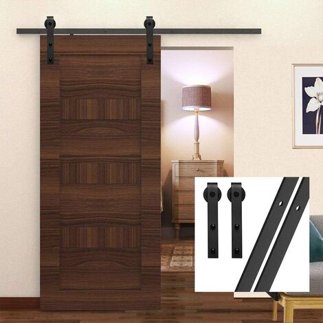 Kit Quincaillerie Porte Coulissante Style Grange Winsoon - Pour Portes Doubles - Rail 1,5 M, Capacité 104 Kg - Surface Noire Givrée