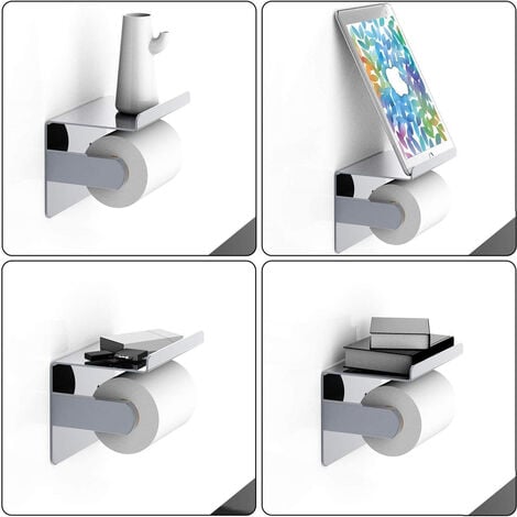 Porte Papier Toilette Mural en Acier Inoxydable Distributeur Papier avec Tablette pour Salle de Bain Cuisine Chrome