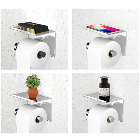 Porte Papier Toilette Mural en Acier Inoxydable Distributeur Papier avec Tablette pour Salle de Bain Cuisine Chrome