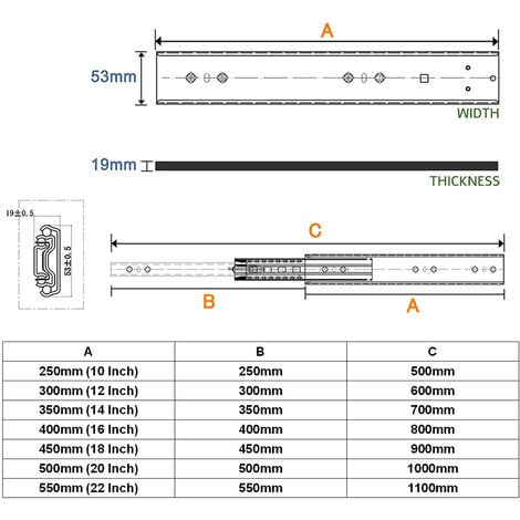 Rail Coulissant Tiroir Charge Lourde 1000mm - Coulisses Extension