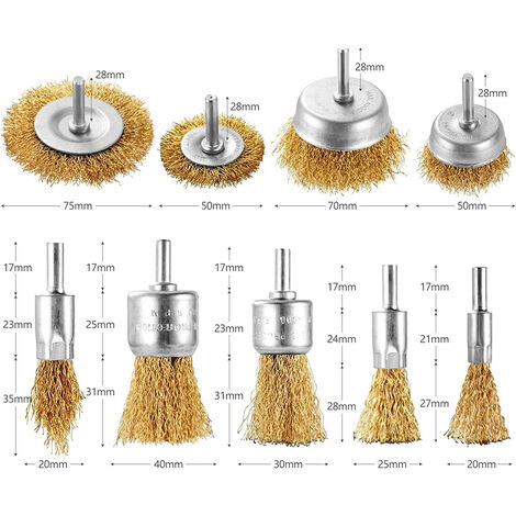 Lot de 9 embouts de ponçage pour perceuse, brosse en nylon avec tige  hexagonale de 1/4, brosses à coupe, fil abrasif, kit de brosses abrasives pour  perceuse pour enlever la rouille/corrosion/peinture (brosse