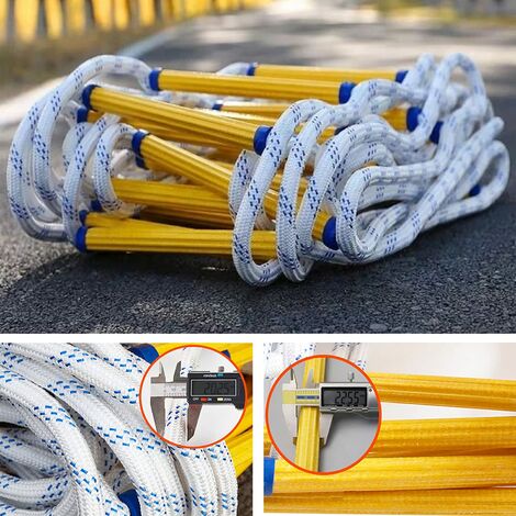 EGTink Échelle De Corde De Secours 20M - Charge 200 Kg, Ignifuge, Avec 2 Crochets En Acier - Pour Évacuation Incendie, Secours, Jeu - Étapes Tous Les 40 Cm