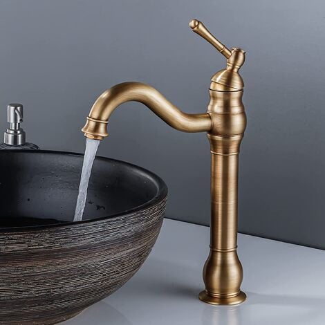 Robinet Lavabo Rétro Pivotant à 360° Mitigeur Monocommande Salle de Bain Bec Haut Eau Froide et Chaude Disponible Bronze
