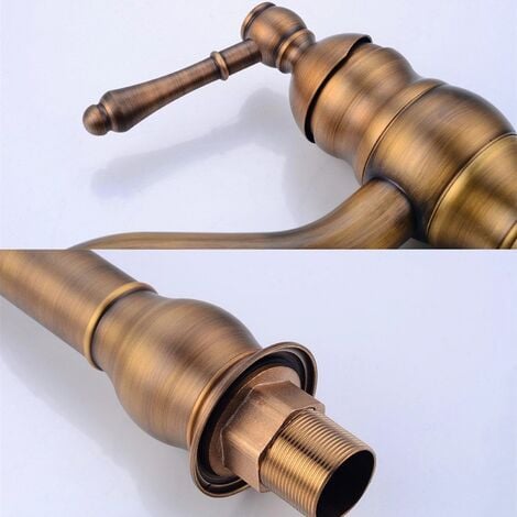 Robinet Lavabo Rétro Pivotant à 360° Mitigeur Monocommande Salle de Bain Bec Haut Eau Froide et Chaude Disponible Bronze