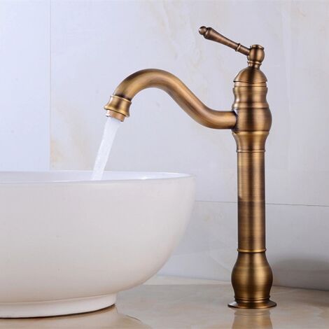 Robinet Lavabo Rétro Pivotant à 360° Mitigeur Monocommande Salle de Bain Bec Haut Eau Froide et Chaude Disponible Bronze
