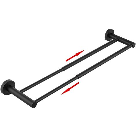 Barre Porte-Serviettes Extensible Noir - Support Mural Acier Inoxydable Pour Salle De Bain