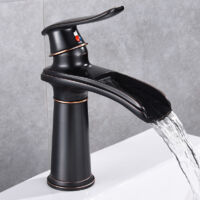 Robinet de Salle de Bain Cascade Mitigeur de Lavabo Rétro Mitigeur Monocommande Lavabo Eau Chaude et Froide Disponible Noir