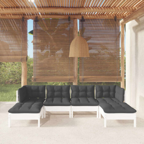 INLIFE Salon de jardin 6 pcs avec coussins Blanc Bois de pin (1/5)