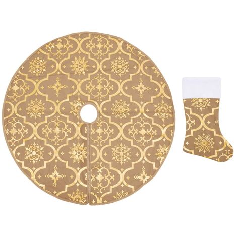INLIFE Jupe de sapin de Noël de luxe avec chaussette Jaune 90 cm Tissu (1/5)