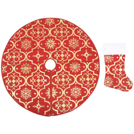 INLIFE Jupe de sapin de Noël de luxe avec chaussette Rouge 122cm Tissu (1/5)