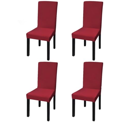 INLIFE Housse de chaise droite extensible 4 pcs Bordeaux (1/5)