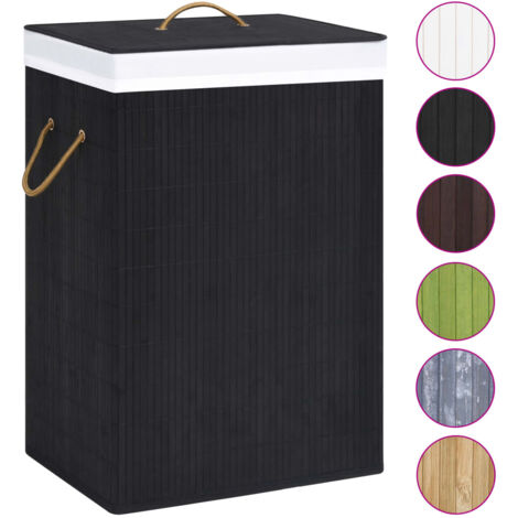 INLIFE Panier à linge Bambou Noir 72 L (1/5)