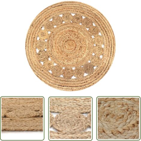 The Living Store Tapis Jute design tressé 90 cm rond - Tapis De Jute - Tapis Rond - Tapis Artisanal - Décoration Intérieure - Style Rétro (1/5)