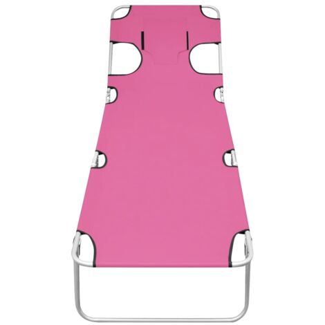 INLIFE Chaise longue pliable avec coussin de tête Acier Rose magento (1/5)