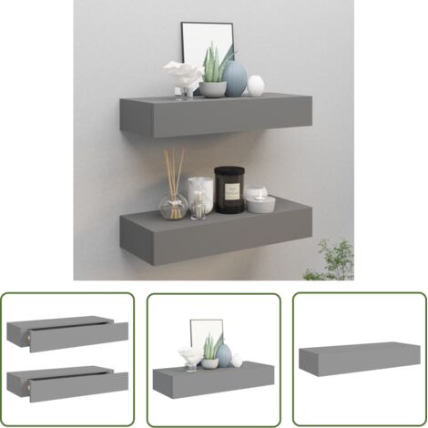 INLIFE Étagères à tiroirs murales 2 pcs Gris 60x23,5x10 cm MDF (1/5)