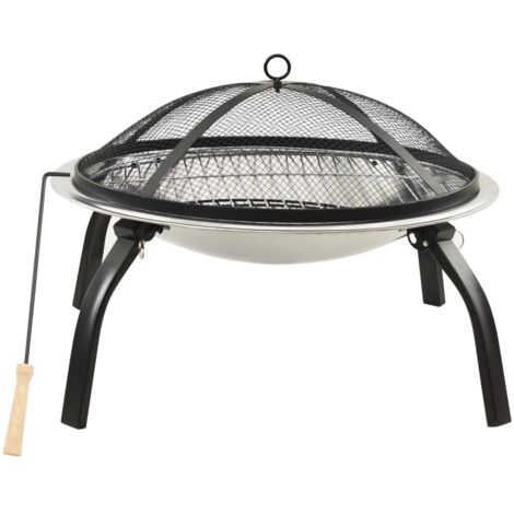 INLIFE Foyer et barbecue avec tisonnier 2 en 1 56x56x49 cm Inox (1/5)