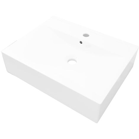 Vasque à encastrer en céramique blanche 60 x 46 cm – Rectangulaire – Finition laquée – Installation murale ou suspendue – Inlife
