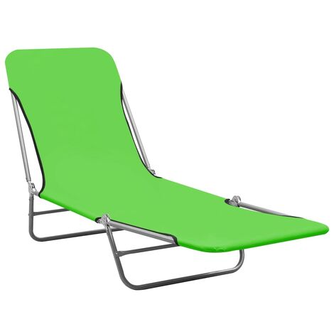 INLIFE Chaises longues pliables 2 pcs Acier et tissu Vert (1/5)