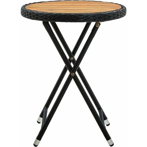 INLIFE Table à thé Noir 60 cm Résine tressée et bois d'acacia solide (1/5)