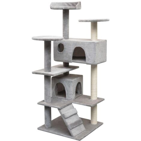 Arbre à chat griffoir grattoir niche jouet animaux peluché en sisal 125 cm gris (1/4)