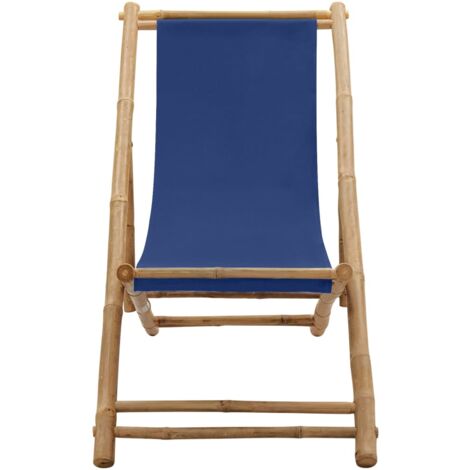 INLIFE Chaise de terrasse Bambou et toile Bleu marine (1/5)