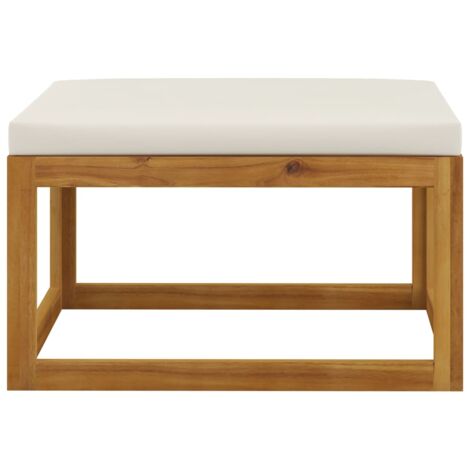 INLIFE Repose-pied avec coussin blanc crème Bois d'acacia massif (1/5)