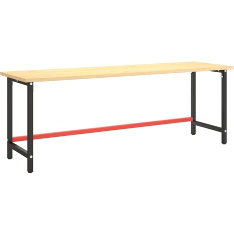 Cadre de banc de travail métal 220x57x79 cm – Noir et rouge mat – Pieds enduits de poudre pour usage intensif – Barres renforcées – Inlife
