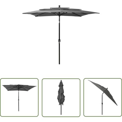 INLIFE Parasol à 3 niveaux avec mât en aluminium Anthracite 2,5x2,5 m (1/5)
