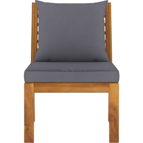 INLIFE Canapé central sectionnel avec coussin gris foncé Bois d'acacia (1/5)