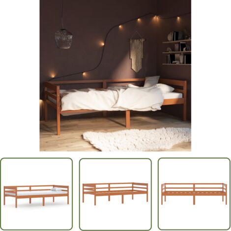 INLIFE Cadre de lit Marron miel Bois de pin massif 90x200 cm (1/5)