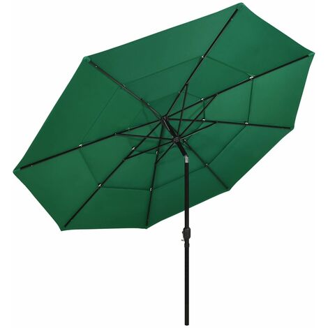 INLIFE Parasol à 3 niveaux avec mât en aluminium Vert 3,5 m (1/5)