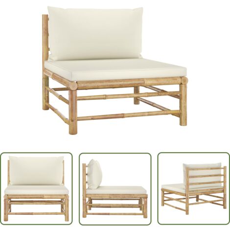 INLIFE Canapé central de jardin avec coussins blanc crème Bambou (1/5)