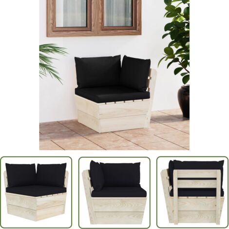 INLIFE Canapé d'angle palette de jardin avec coussins Épicéa imprégné (1/5)