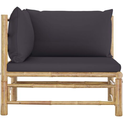 INLIFE Canapé d'angle de jardin avec coussins gris foncé Bambou (1/5)